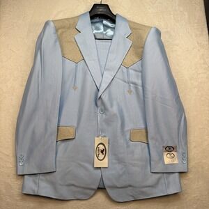 Vintage Western Suit Set Mens 44R 36 Light Blue Cowboy Rodeo Ranch Deadstock